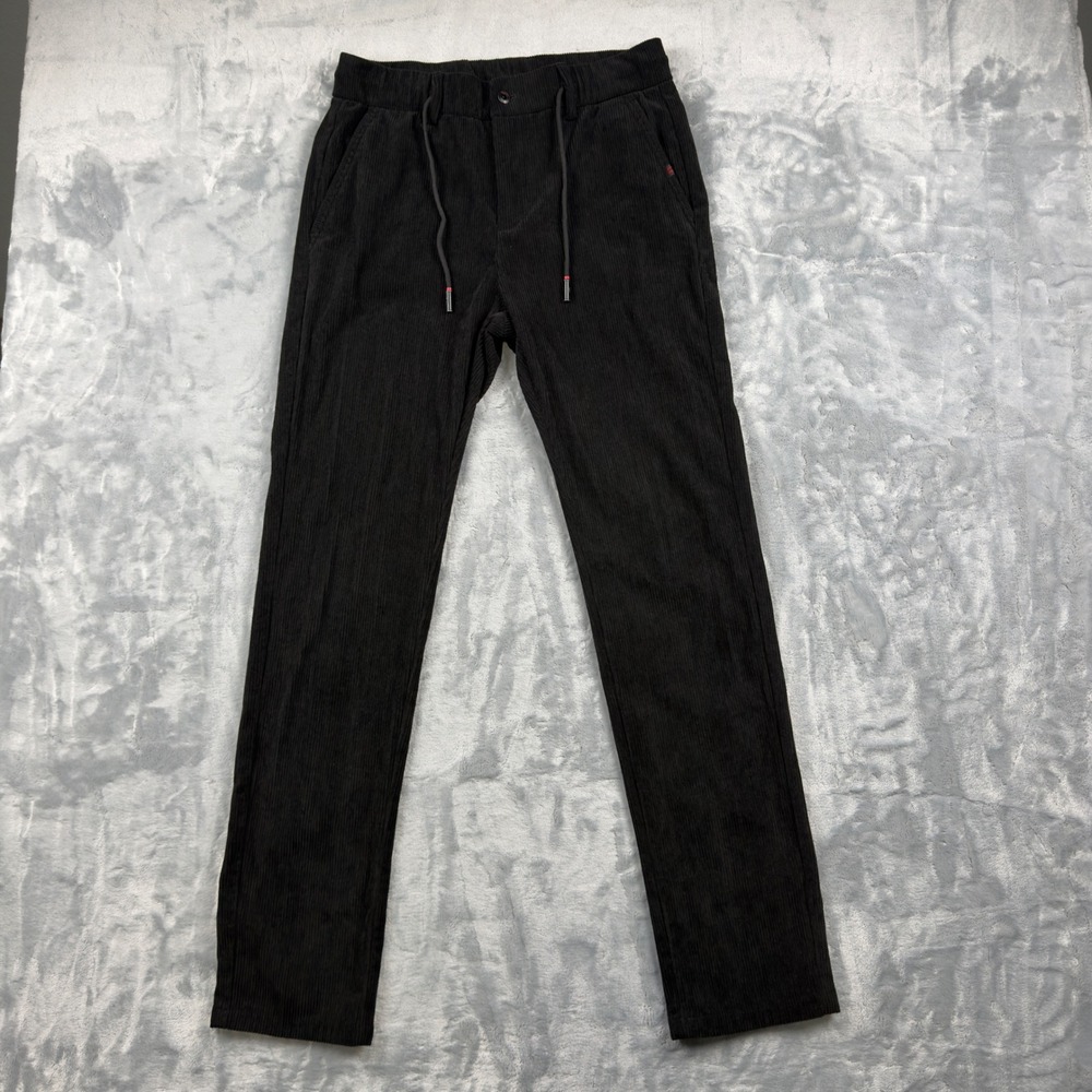 Design Men Charcoal Black Corduroy Drawstring Pants Size 32 Slim Straight Leg
